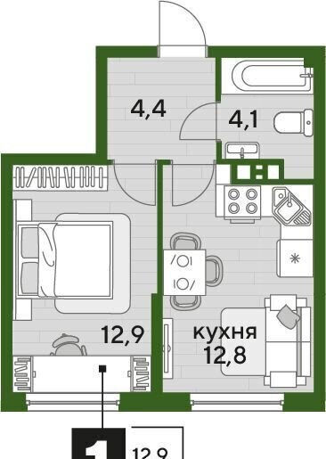 квартира г Краснодар р-н Прикубанский Мкр. «DOGMA PARK» ул. Красных Партизан/Азовская, лит. 1 фото 2