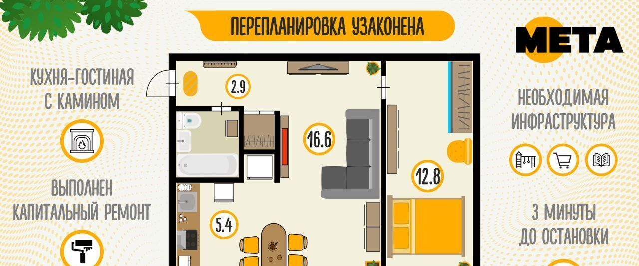 квартира г Омск р-н Советский Городок Нефтяников ул 50 лет Профсоюзов 59 фото 18