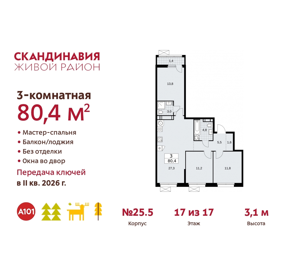 квартира г Москва п Сосенское б-р Скандинавский 25/5 жилой район «Скандинавия» Сосенское, Бутово фото 1