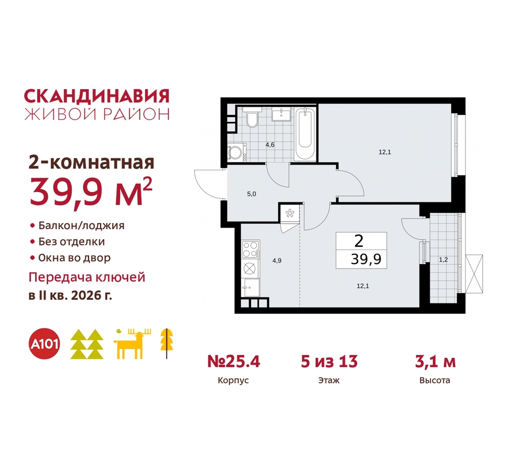 квартира г Москва п Сосенское б-р Скандинавский 25/4 жилой район «Скандинавия» Сосенское, Бутово фото 1