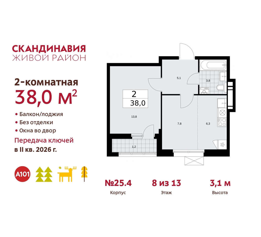 квартира г Москва п Сосенское б-р Скандинавский 25/4 жилой район «Скандинавия» Сосенское, Бутово фото 1