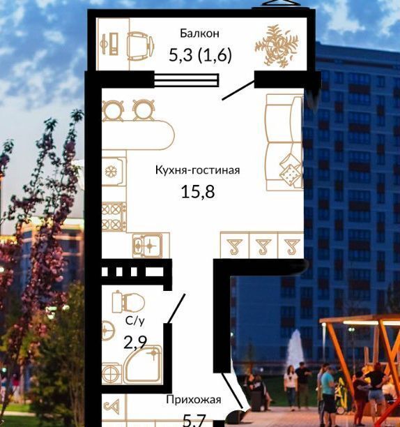 квартира г Краснодар р-н Прикубанский ул им. Даниила Смоляна 71 микрорайон «Южане» корп. 3 фото 4