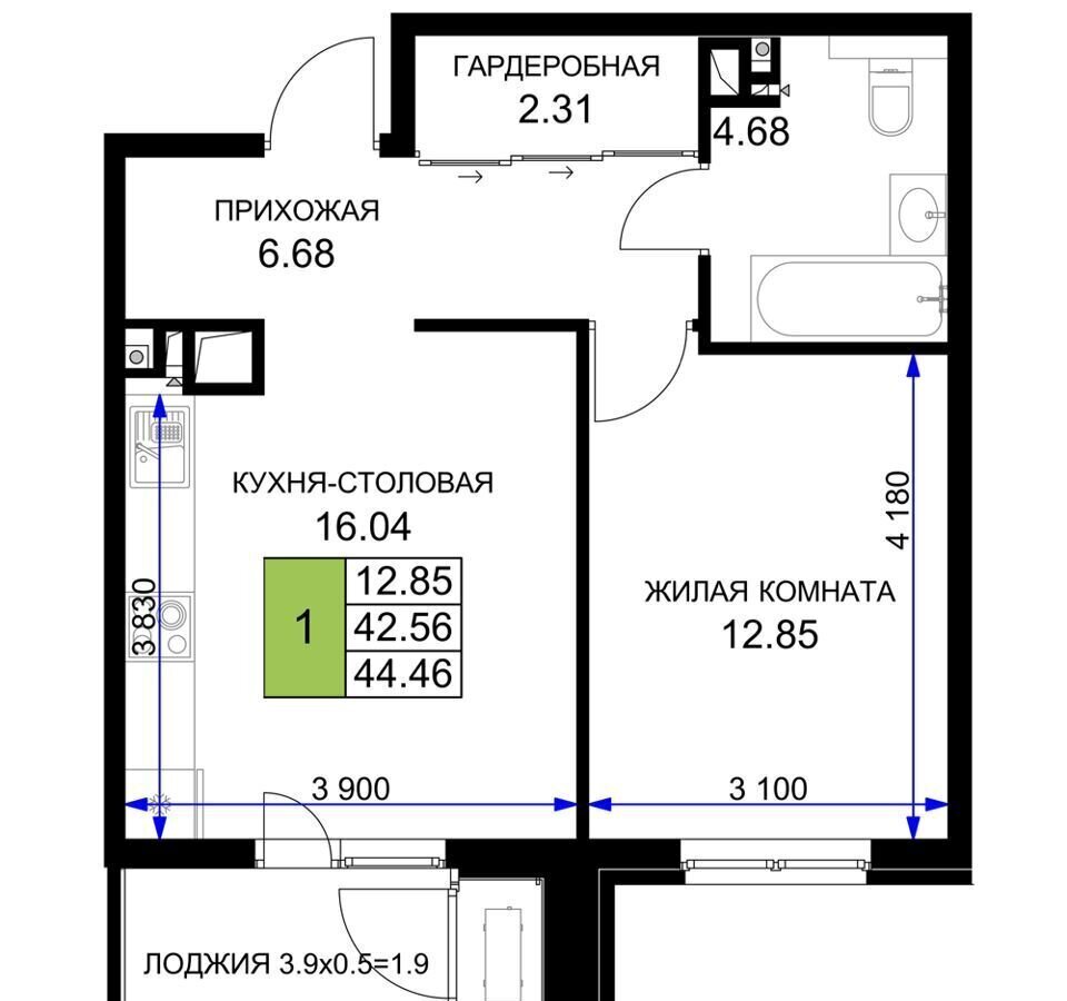 квартира г Краснодар р-н Прикубанский ул Ветеранов 5 ЖК «Сегодня» д. 85 фото 7