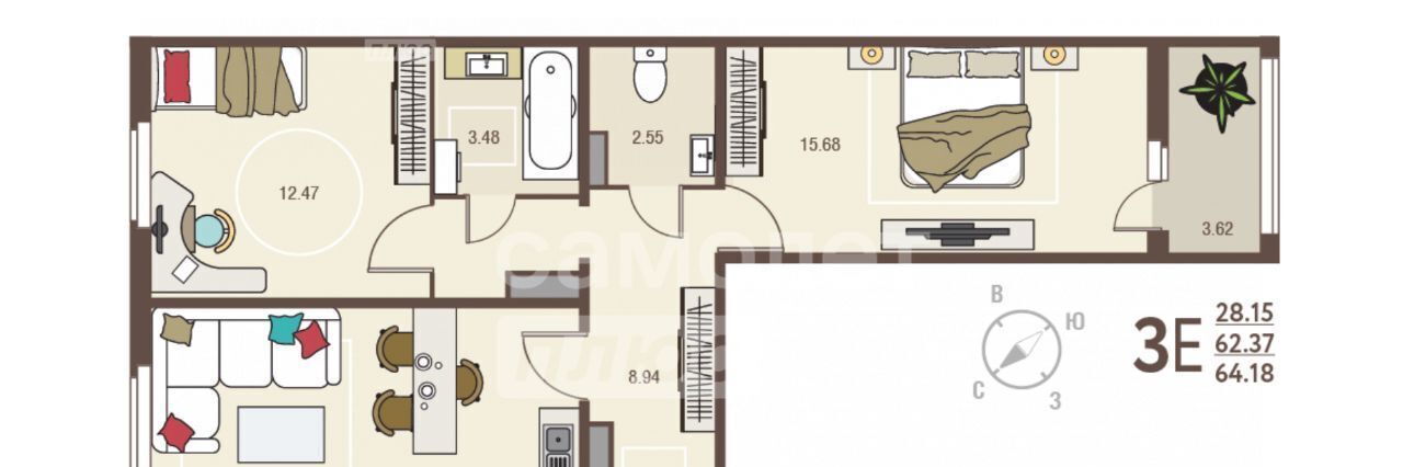 квартира г Курск р-н Сеймский ул Энгельса 115/2 фото 5