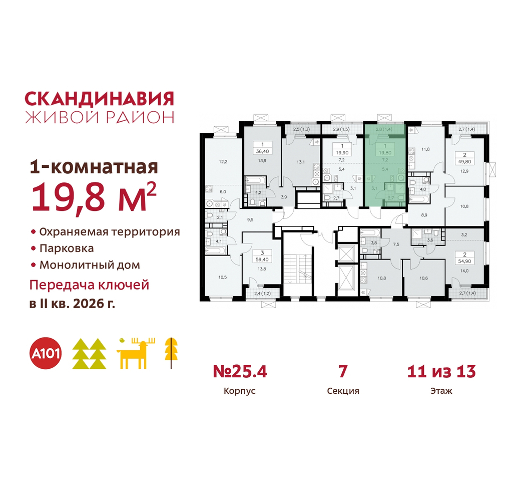 квартира г Москва п Сосенское б-р Скандинавский 25/4 жилой район «Скандинавия» Сосенское, Бутово фото 2