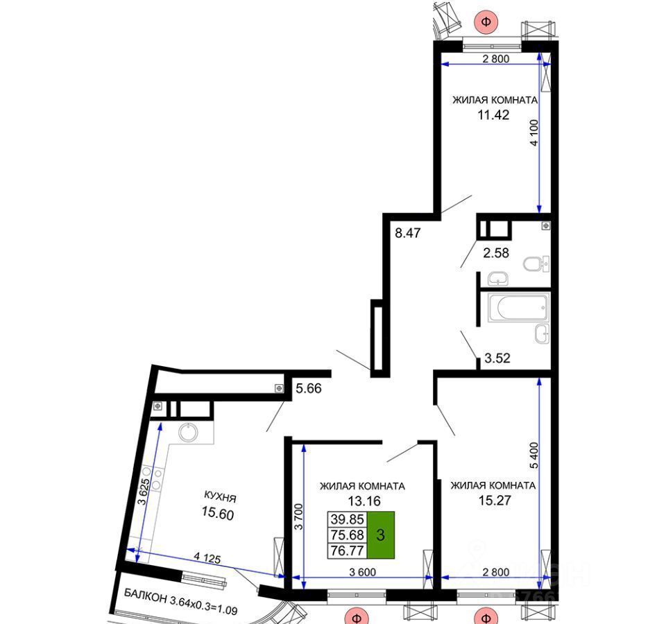 квартира г Краснодар р-н Центральный ул Воронежская 47/10 11 фото 1