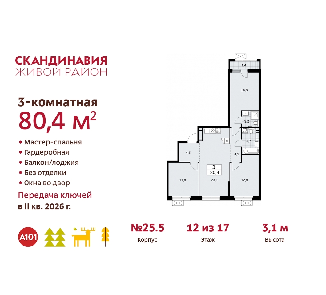 квартира г Москва п Сосенское б-р Скандинавский 25/5 жилой район «Скандинавия» Сосенское, Бутово фото 1