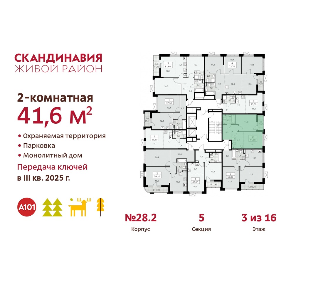 квартира г Москва п Сосенское жилой район «Скандинавия» Сосенское, жилой комплекс Скандинавия, 28. 2, Бутово фото 2