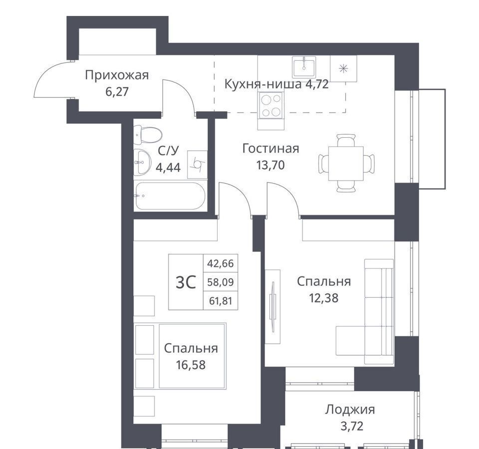 квартира г Новосибирск р-н Калининский ул Игарская 3 ЖК «Фора» Кулацкий фото 1