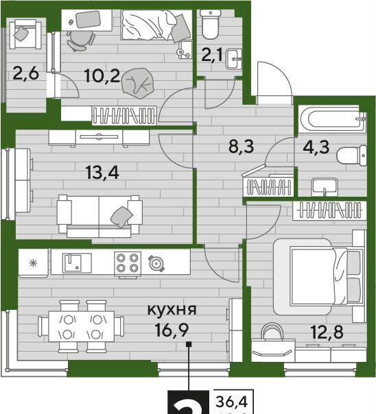 квартира г Краснодар р-н Прикубанский ул Красных Партизан 1 Мкр. «DOGMA PARK» фото 2