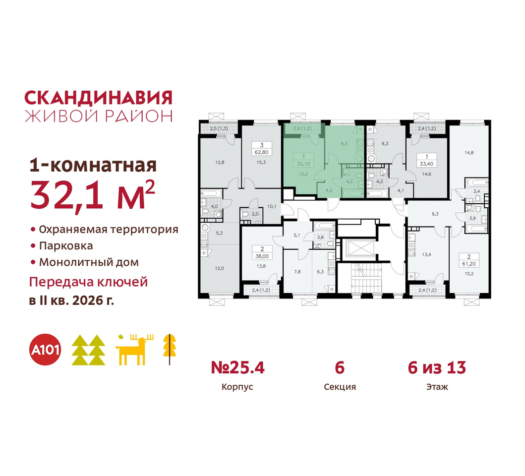 квартира г Москва п Сосенское б-р Скандинавский 25/4 жилой район «Скандинавия» Сосенское, Бутово фото 2