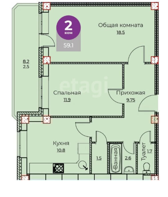 квартира г Калуга пер Баррикад 5 ЖК «Калейдоскоп» фото 13