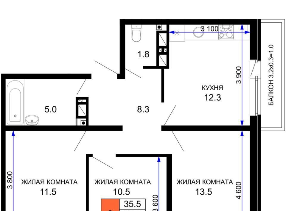 квартира г Краснодар р-н Прикубанский ЖК «Дыхание» фото 1