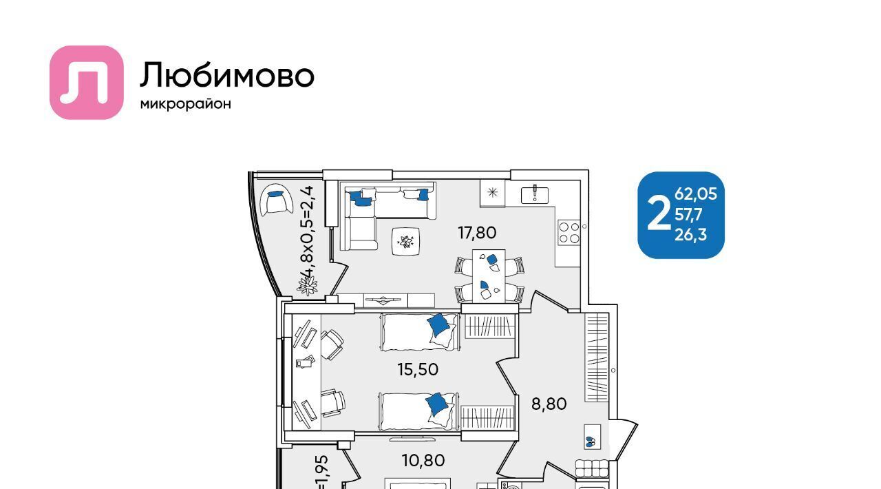 квартира г Краснодар р-н Прикубанский мкр Любимово 8 фото 1