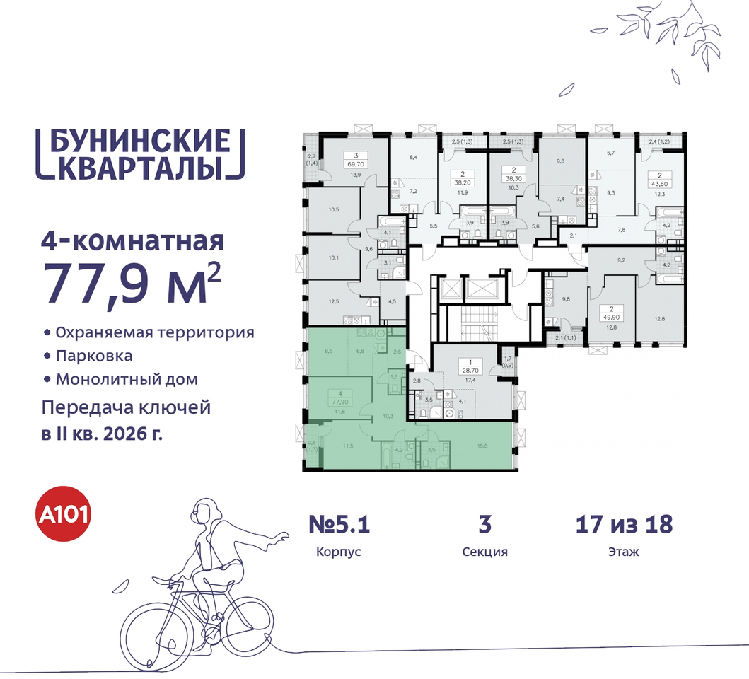 квартира г Москва п Сосенское пр-кт Куприна 2 ЖК Бунинские Кварталы метро Улица Горчакова метро Коммунарка Сосенское, Ольховая, Бунинская аллея фото 2