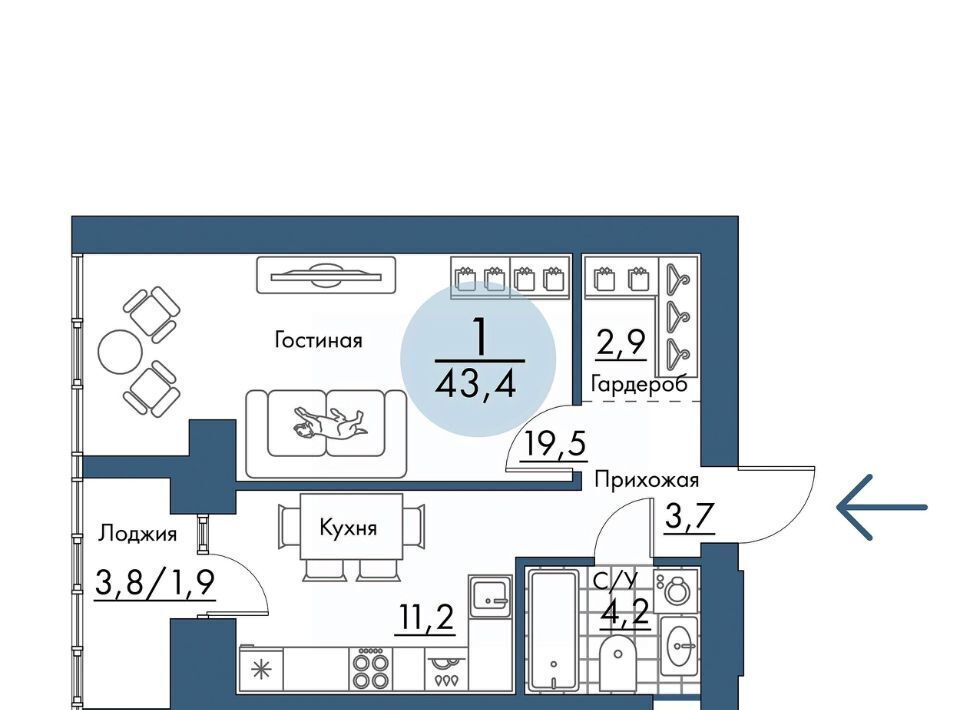 квартира г Красноярск р-н Свердловский Пашенный Портовый жилой комплекс, 6 фото 1