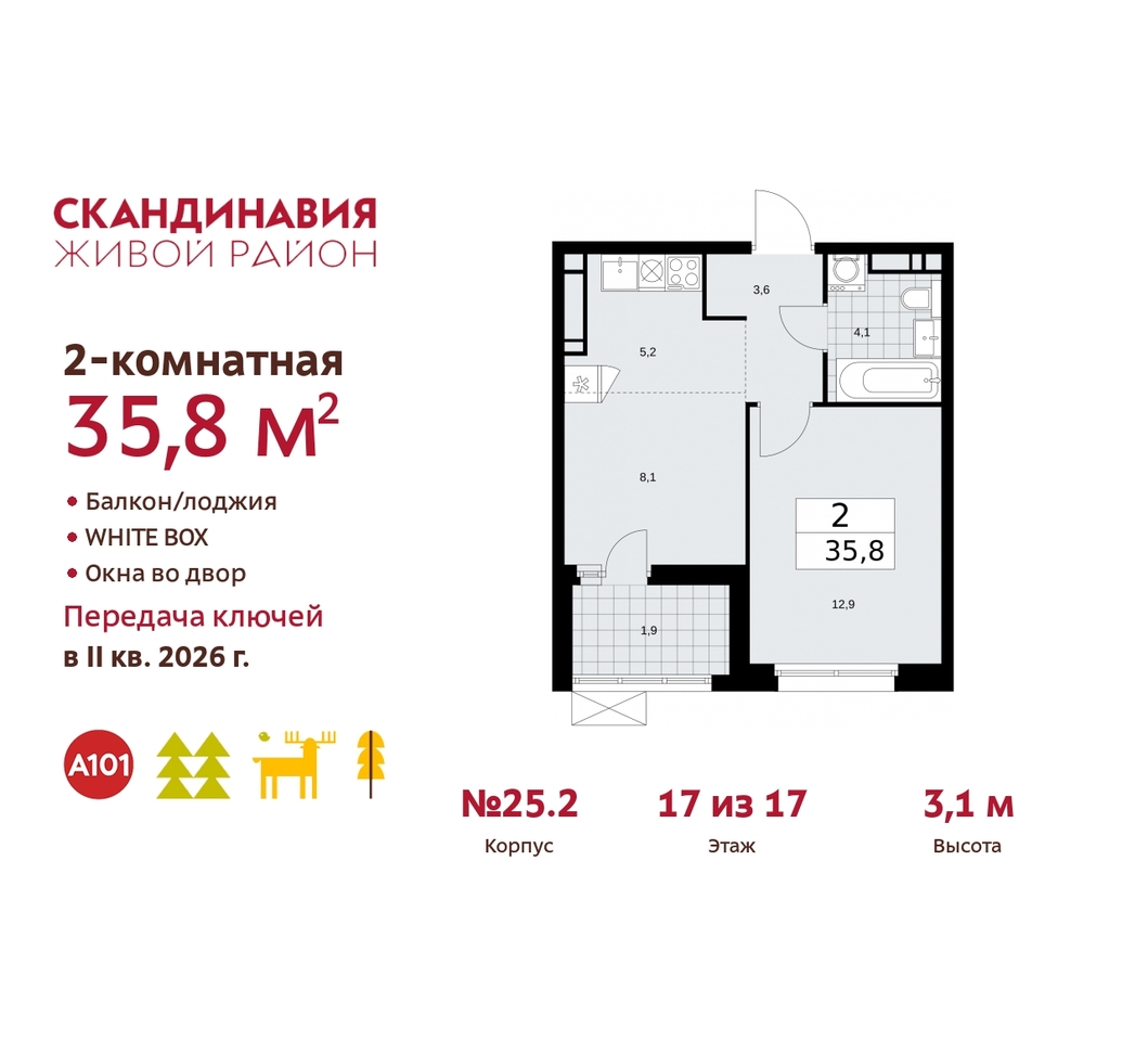 квартира г Москва п Сосенское б-р Скандинавский 25/2 жилой район «Скандинавия» Сосенское, Бутово фото 1