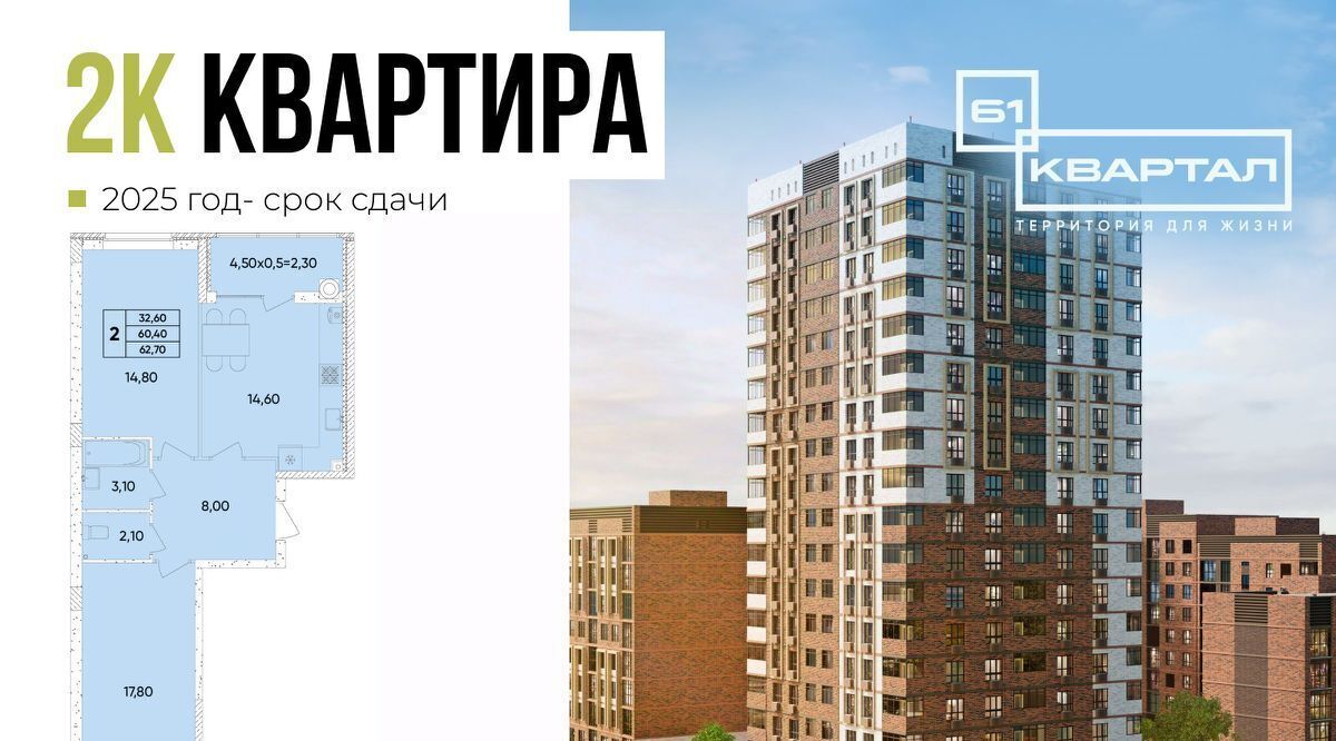 квартира г Ростов-на-Дону р-н Пролетарский пр-кт 40-летия Победы 111/4с 1 ЖК «61 квартал» фото 3