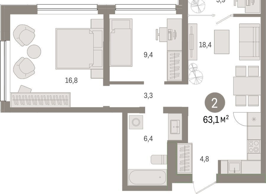 квартира г Тюмень ул Мысовская 26к/1 фото 2