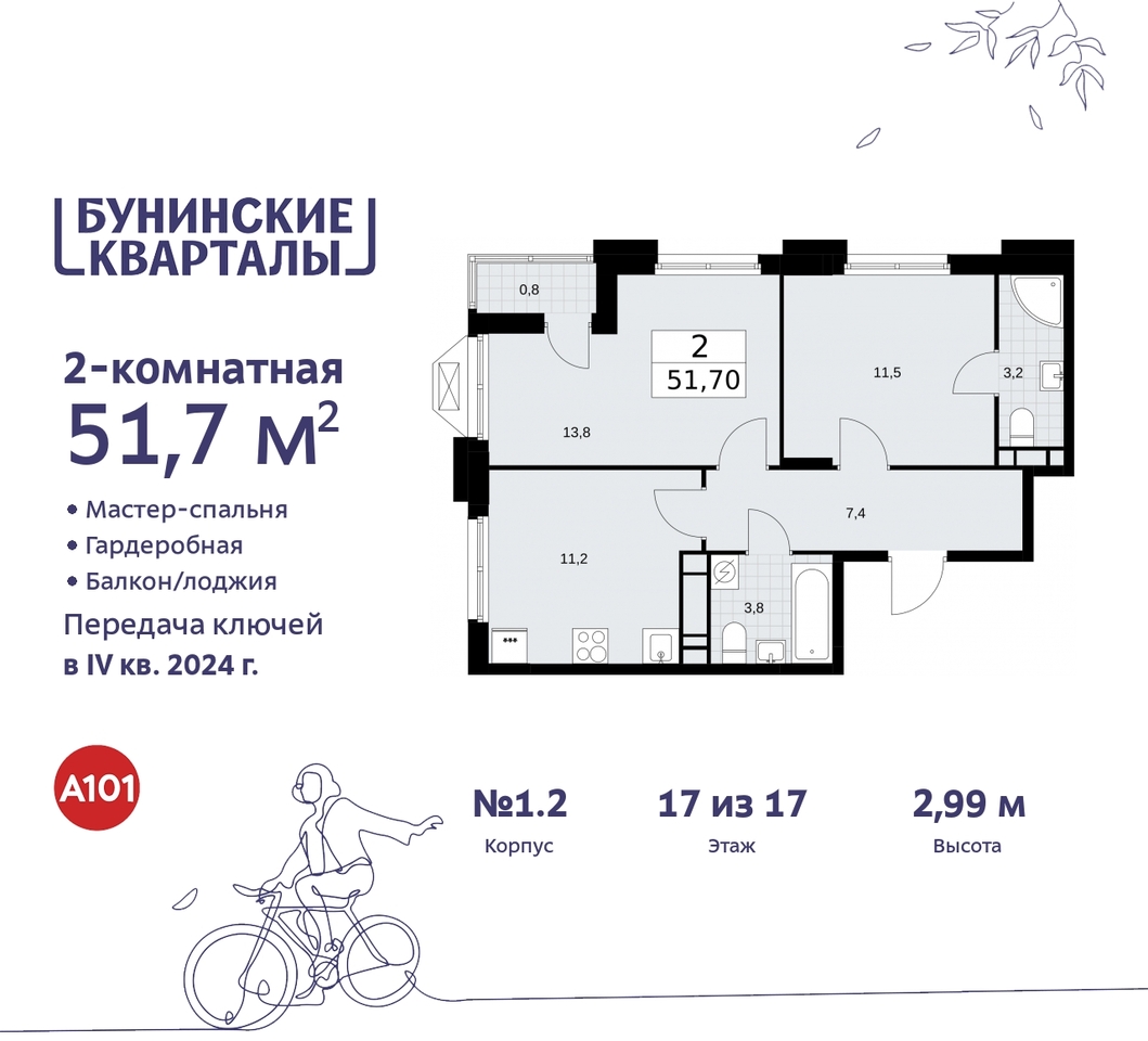 квартира г Москва п Сосенское пр-кт Куприна 2 ЖК Бунинские Кварталы метро Улица Горчакова метро Коммунарка Сосенское, Ольховая, Бунинская аллея фото 1