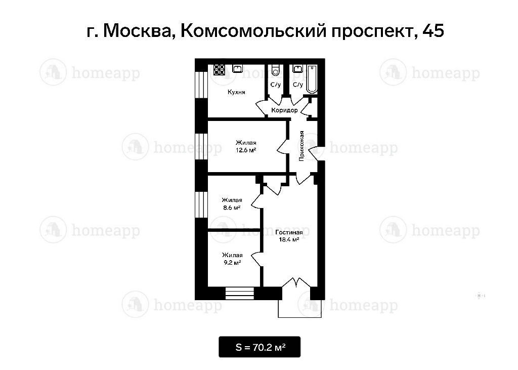 квартира г Москва метро Спортивная пр-кт Комсомольский 45 фото 21