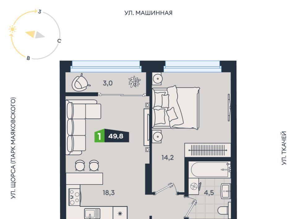 квартира г Екатеринбург Чкаловская ул Машинная 1в/2 фото 1