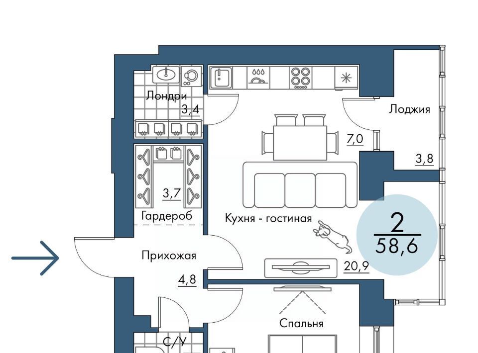 квартира г Красноярск р-н Свердловский Пашенный Портовый жилой комплекс, 1 фото 1