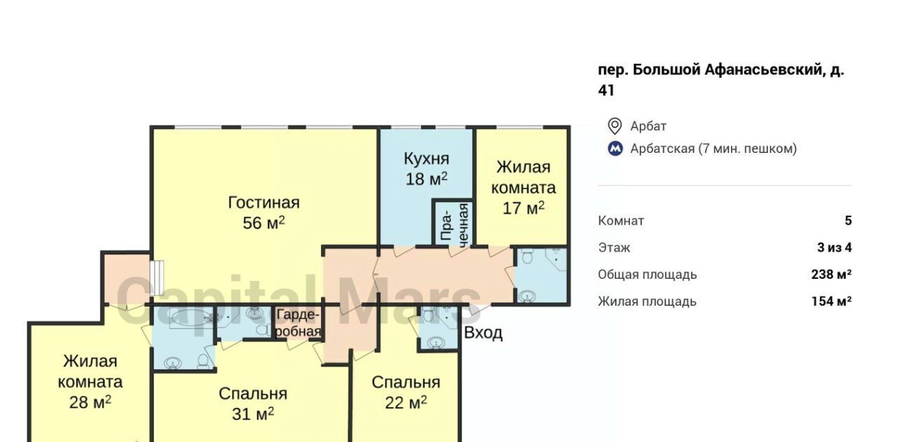 квартира г Москва метро Арбатская пер Большой Афанасьевский 41 муниципальный округ Арбат фото 3