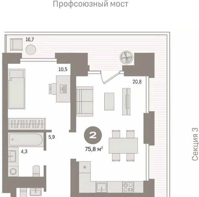 квартира г Тюмень р-н Центральный жилой район «Речной порт» фото 3