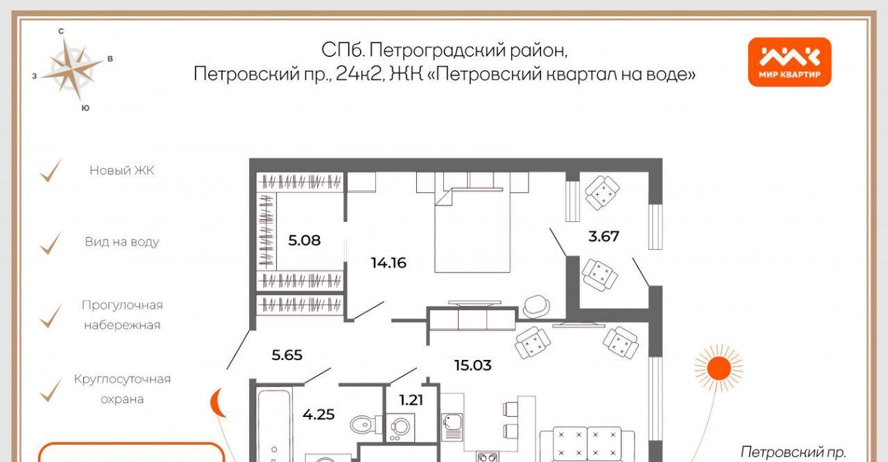 квартира г Санкт-Петербург метро Спортивная пр-кт Петровский 24к/2 округ Петровский фото 2