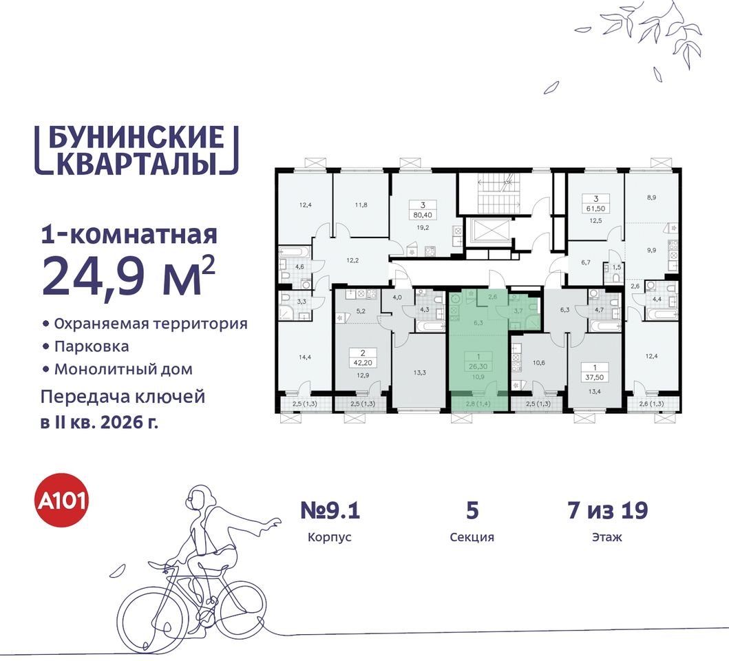 квартира г Москва п Сосенское пр-кт Куприна 2 ЖК Бунинские Кварталы метро Улица Горчакова метро Коммунарка Сосенское, Ольховая, Бунинская аллея фото 2