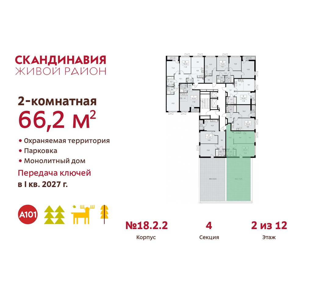 квартира г Москва п Сосенское жилой район «Скандинавия» Сосенское, жилой комплекс Скандинавия, 18. 2.2, Бутово фото 2