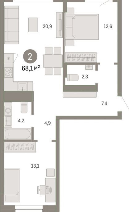 квартира г Тюмень ул Молодогвардейцев 5к/1 фото 2