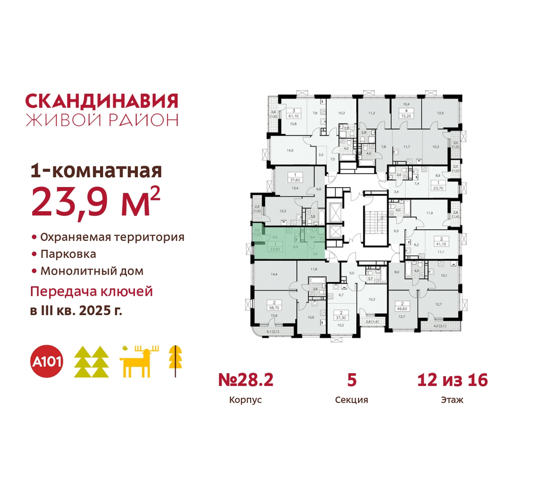 квартира г Москва п Сосенское жилой район «Скандинавия» Сосенское, жилой комплекс Скандинавия, 28. 2, Бутово фото 2