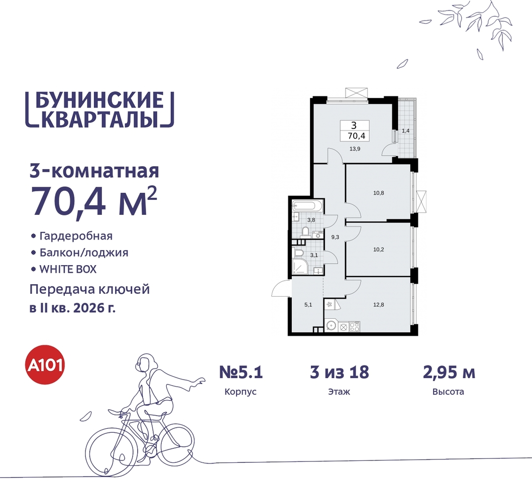 квартира г Москва п Сосенское пр-кт Куприна 2 ЖК Бунинские Кварталы метро Улица Горчакова метро Коммунарка Сосенское, Ольховая, Бунинская аллея фото 1