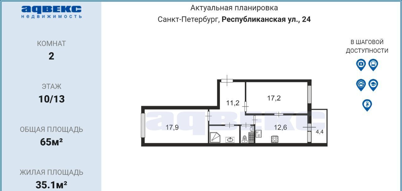 квартира г Санкт-Петербург метро Новочеркасская ул Республиканская 24к/1 округ Малая Охта фото 3