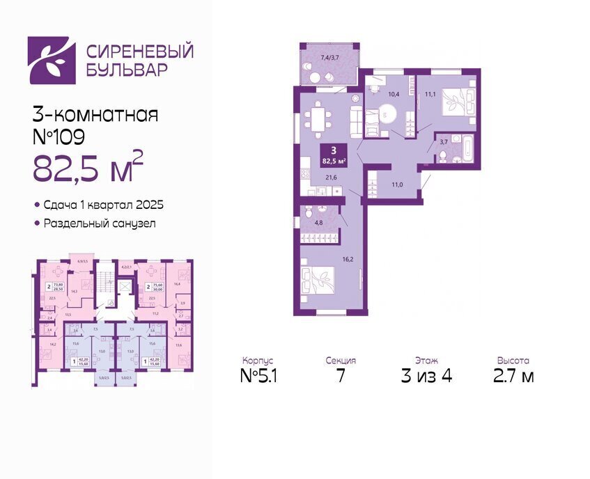 квартира г Калининград р-н Ленинградский жилой комплекс Сиреневый Бульвар фото 1