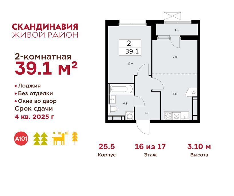 квартира г Москва метро Коммунарка ТиНАО жилой комплекс Скандинавия фото 1