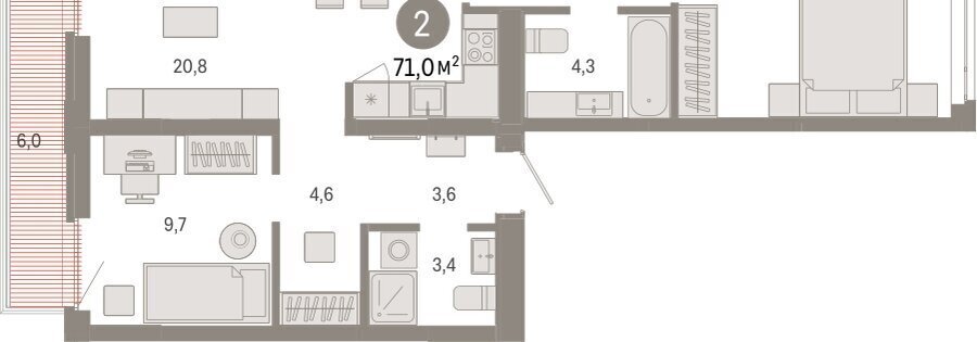 квартира г Тюмень р-н Ленинский Ленинский административный округ фото 2