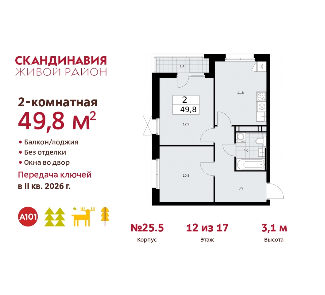 квартира г Москва п Сосенское жилой район «Скандинавия» б-р Скандинавский 25/5 Сосенское, Бутово фото 1