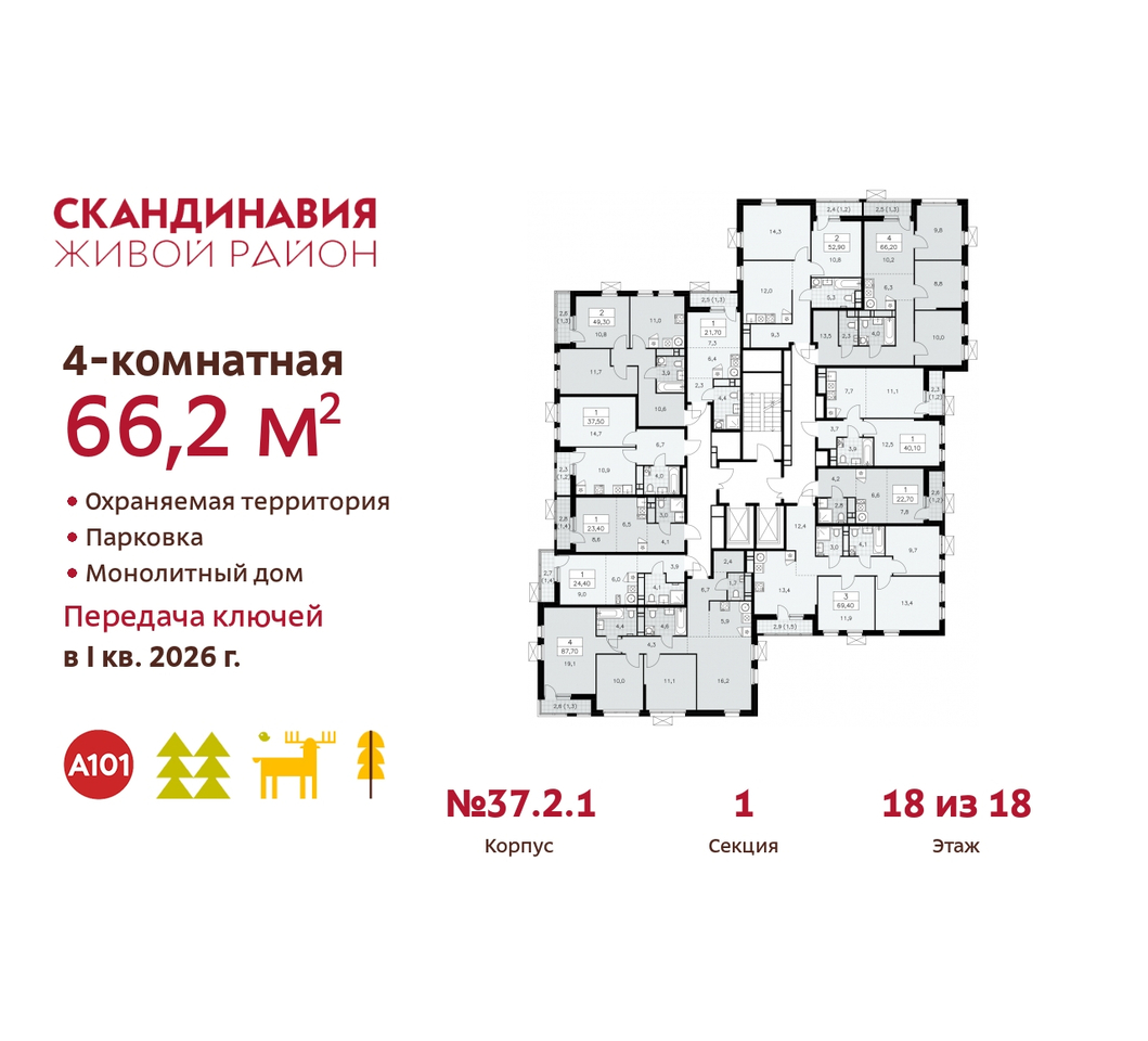 квартира г Москва п Сосенское жилой район «Скандинавия» Сосенское, жилой комплекс Скандинавия, 37. 2.1, Бутово фото 2