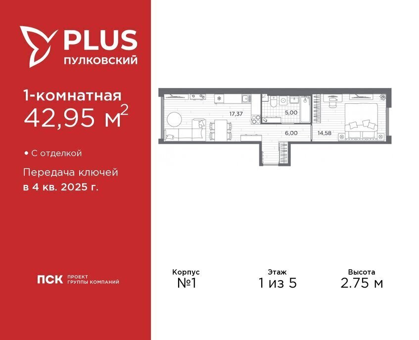 квартира г Санкт-Петербург метро Московская ЖК Пулковский округ Пулковский меридиан фото 1