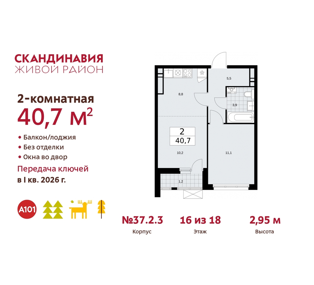 квартира г Москва п Сосенское жилой район «Скандинавия» Сосенское, жилой комплекс Скандинавия, 37. 2.3, Бутово фото 1