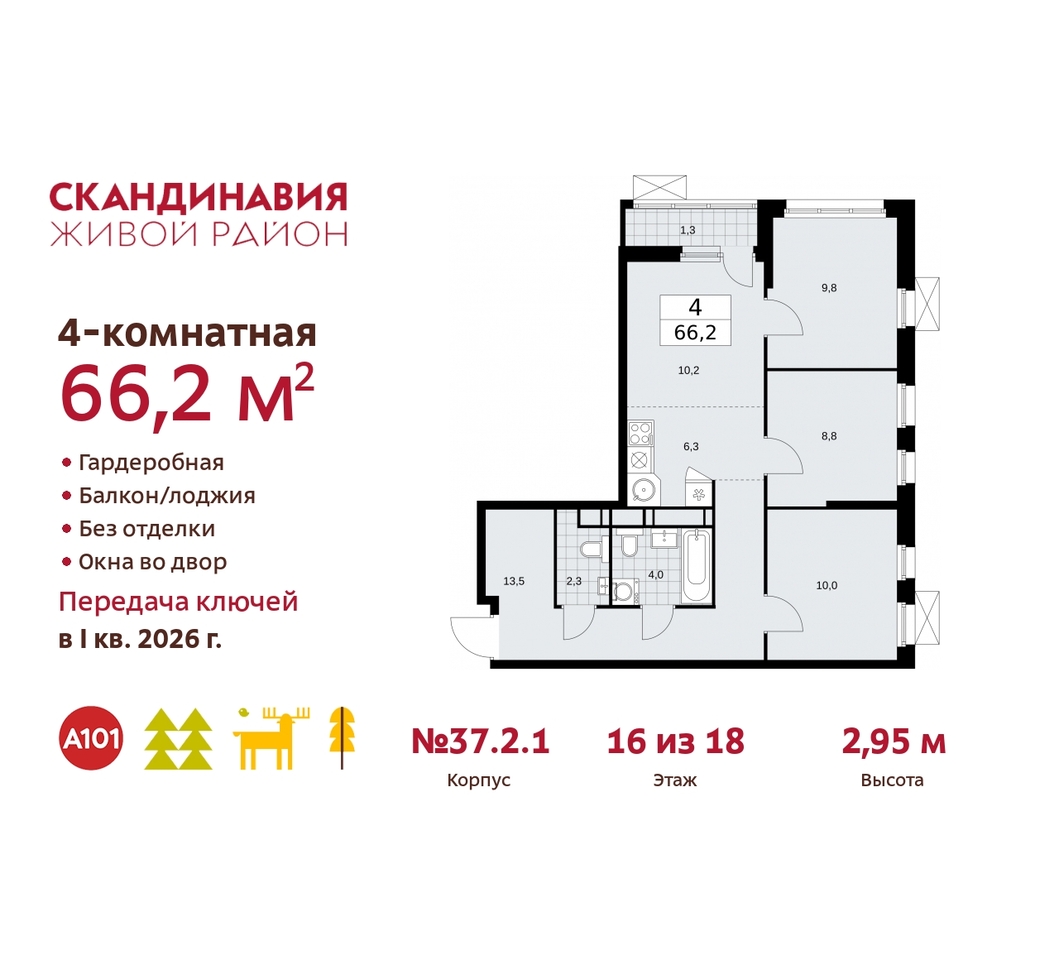 квартира г Москва п Сосенское жилой район «Скандинавия» Сосенское, жилой комплекс Скандинавия, 37. 2.1, Бутово фото 1