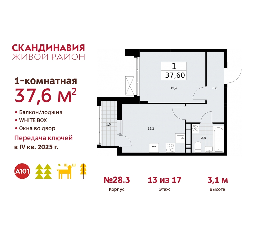 квартира г Москва п Сосенское жилой район «Скандинавия» Сосенское, жилой комплекс Скандинавия, 28. 3, Бутово фото 1