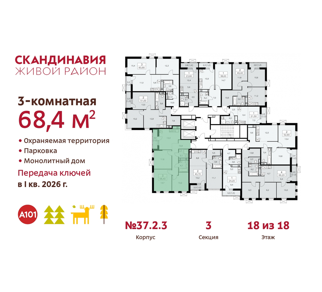 квартира г Москва п Сосенское жилой район «Скандинавия» Сосенское, жилой комплекс Скандинавия, 37. 2.3, Бутово фото 2