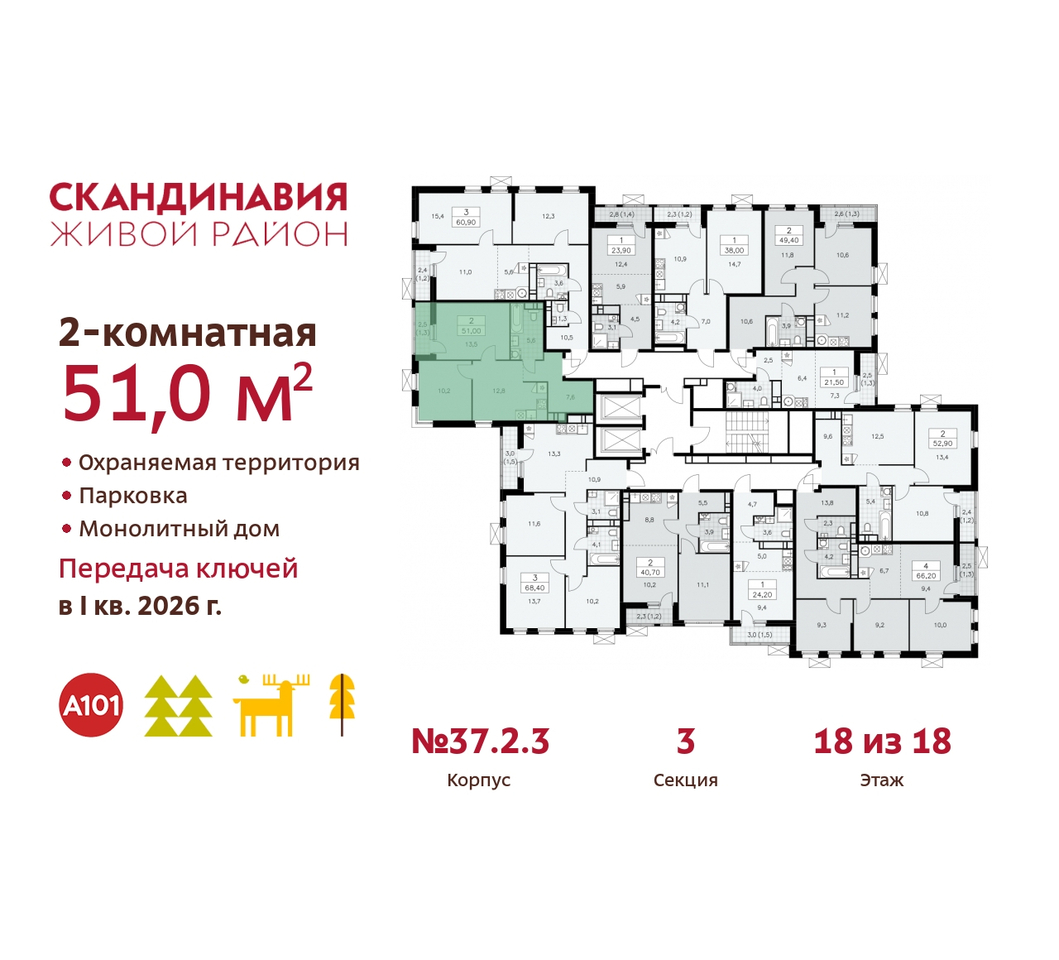 квартира г Москва п Сосенское жилой район «Скандинавия» Сосенское, жилой комплекс Скандинавия, 37. 2.3, Бутово фото 2