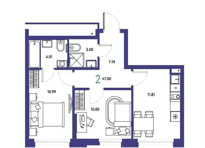 квартира г Тюмень р-н Калининский ул Андрея Кореневского 1 корп. 1 фото 2