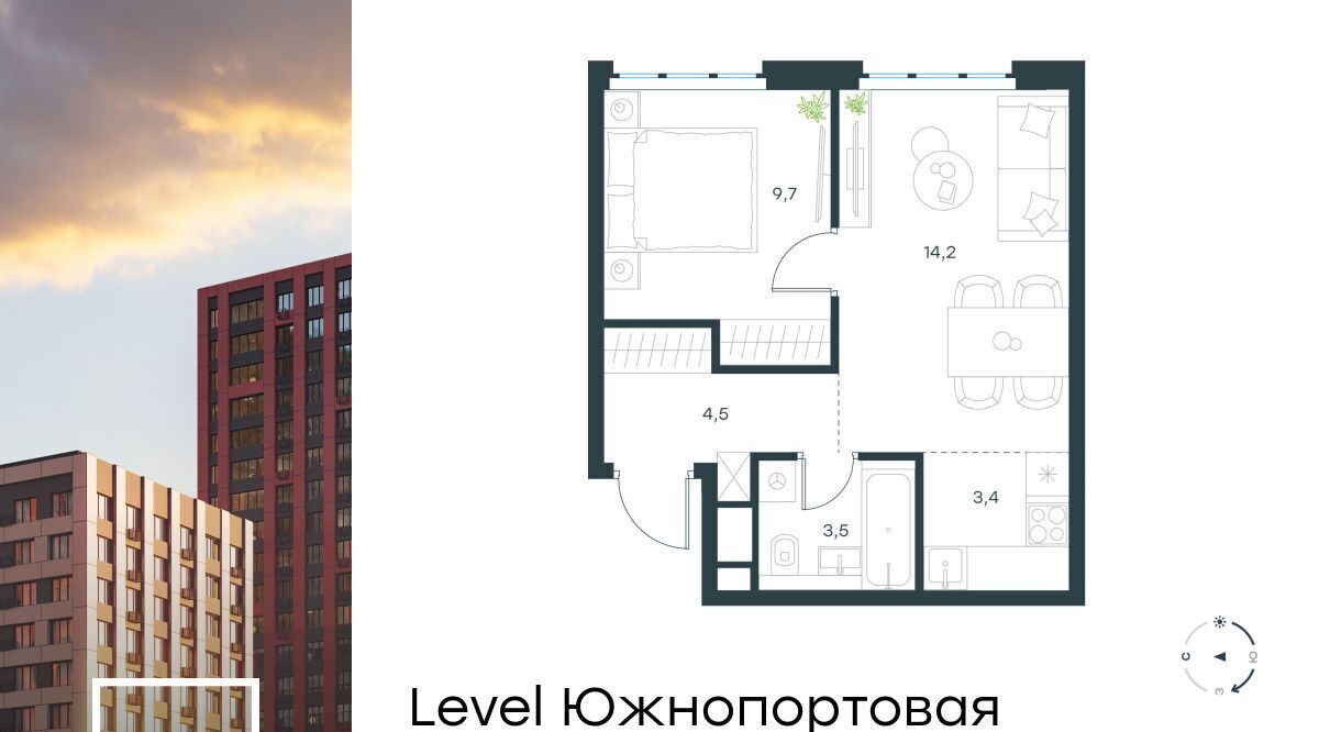 квартира г Москва метро Кожуховская ЖК Левел Южнопортовая 13 муниципальный округ Печатники фото 1