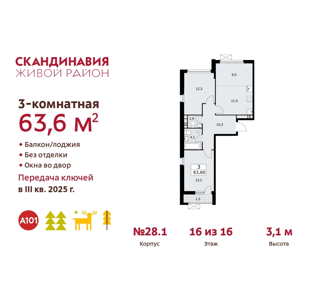 квартира г Москва п Сосенское жилой район «Скандинавия» Сосенское, жилой комплекс Скандинавия, 28. 1, Бутово фото 1